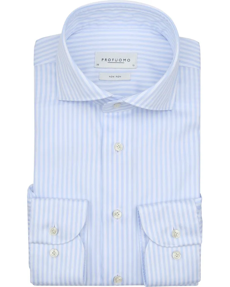 Profuomo Twill Hemd Streifen Hellblau Hellblau