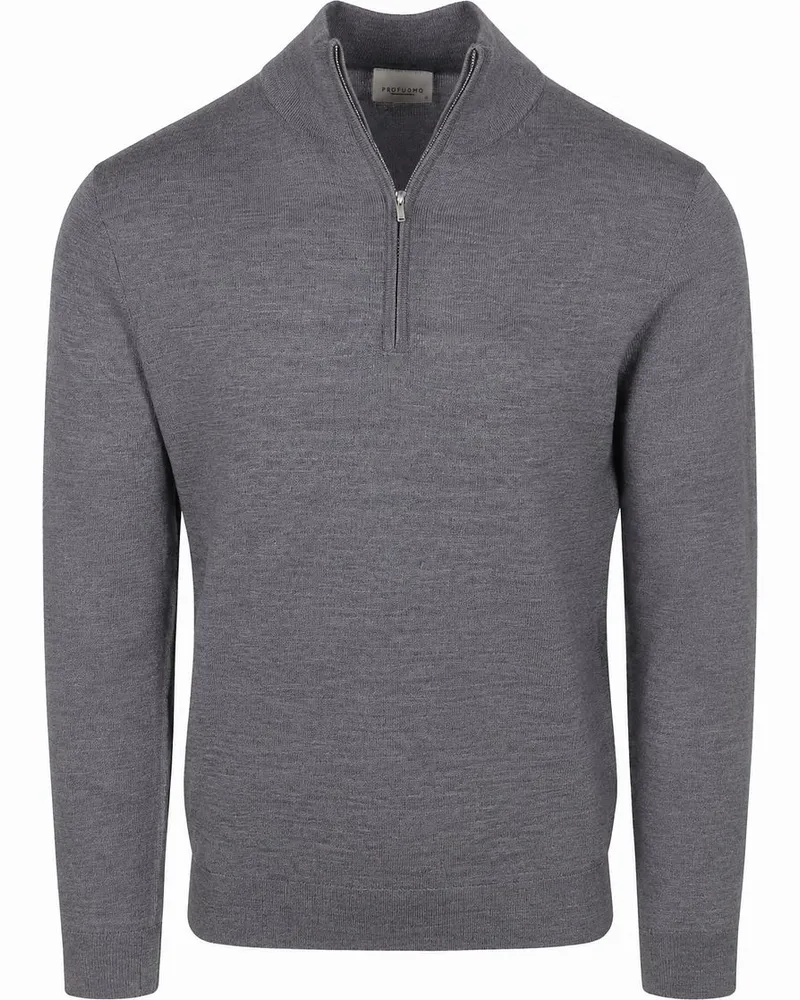 Profuomo Half Zip Pullover Merinowolle Grau Grau