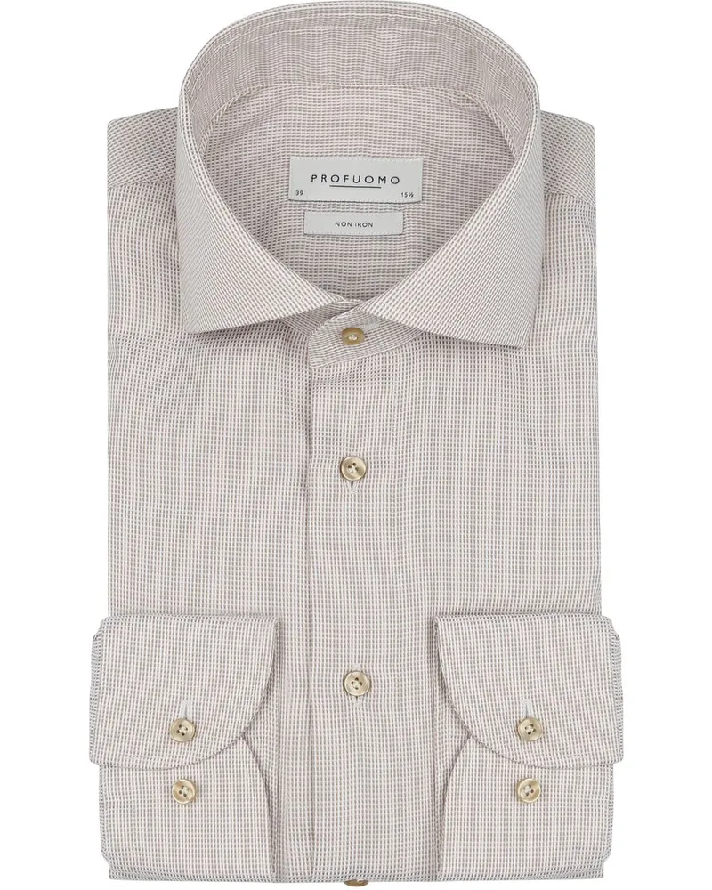 Profuomo Dobby Hemd Print Beige Beige