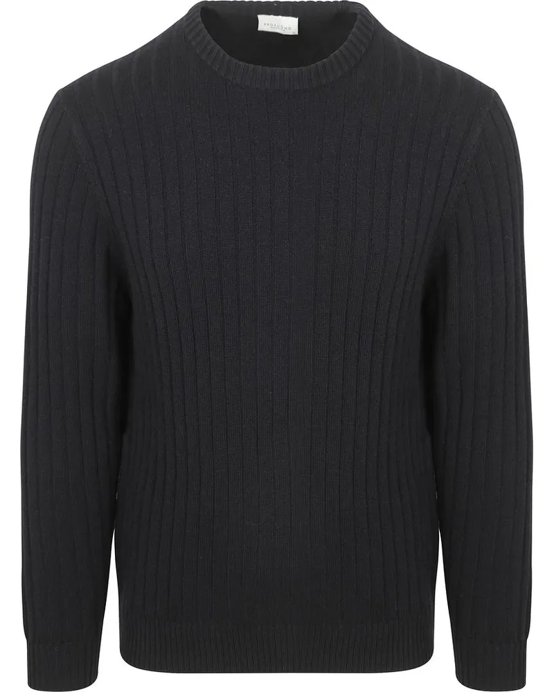 Profuomo Pullover Rib Wool Blend Navy Dunkelblau