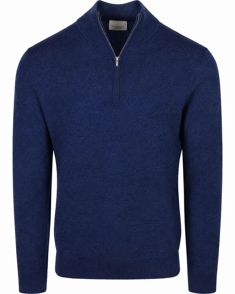 Profuomo Half Zip Pullover Merinowolle Royal Blue Dunkelblau