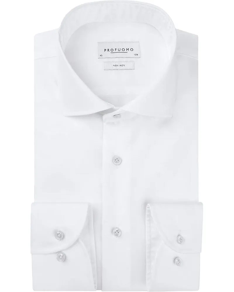 Profuomo Hemd Extra Lange Ärmel Cutaway Weiß Weiß