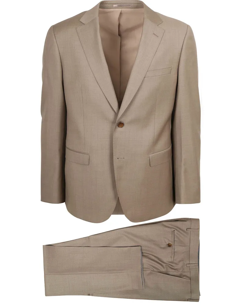 Suitable Anzug Sharkskin Wolle Sand Beige