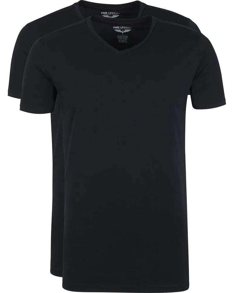 PME Legend Basic T-Shirt 2er Pack V-Ausschnitt Schwarz Schwarz