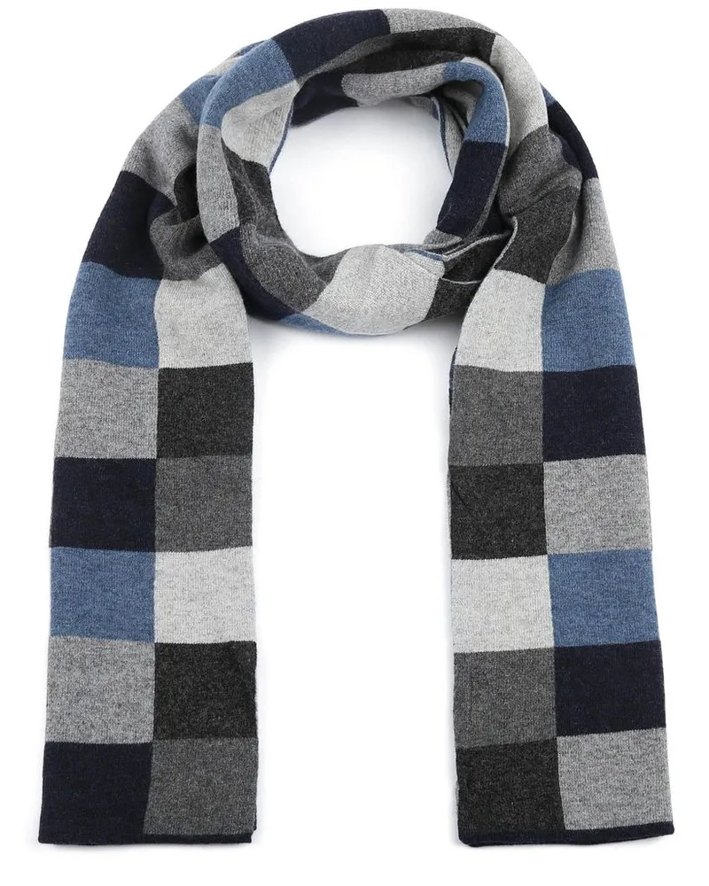 Profuomo Schal Wolle Karo Navy Grau