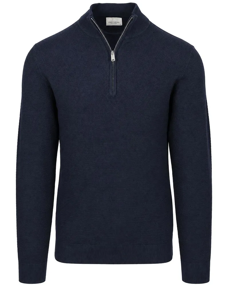 Profuomo Half Zip Pullover Dunkelblau mit Struktur Dunkelblau