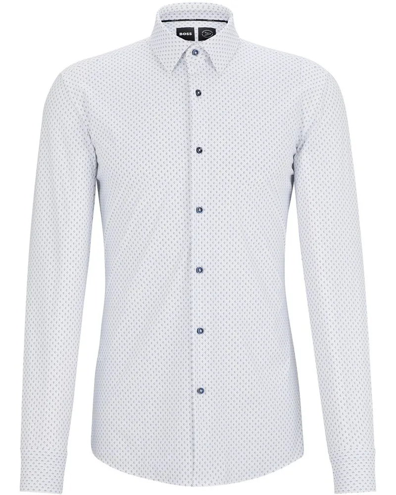 HUGO BOSS Hank Hemd Stretch Druck Weiß Weiß