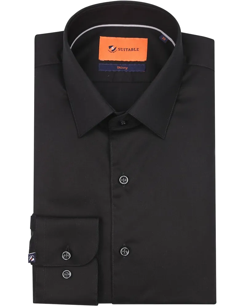 Suitable Twill Hemd Schwarz Schwarz