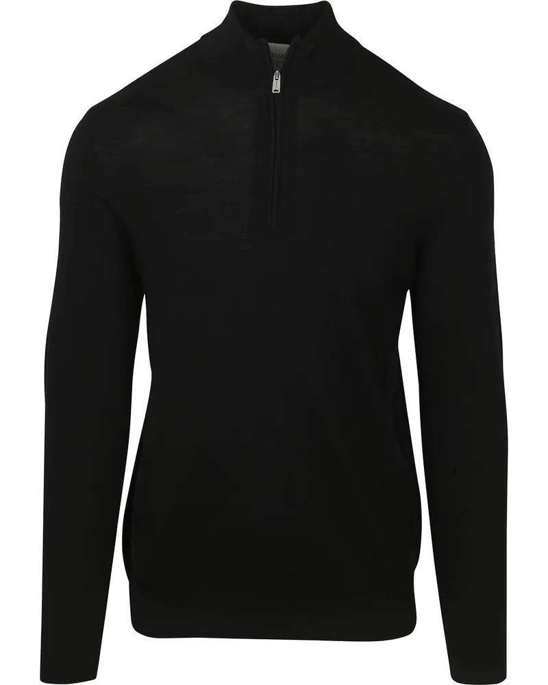 Profuomo Half Zip Pullover Merinowolle Schwarz Schwarz