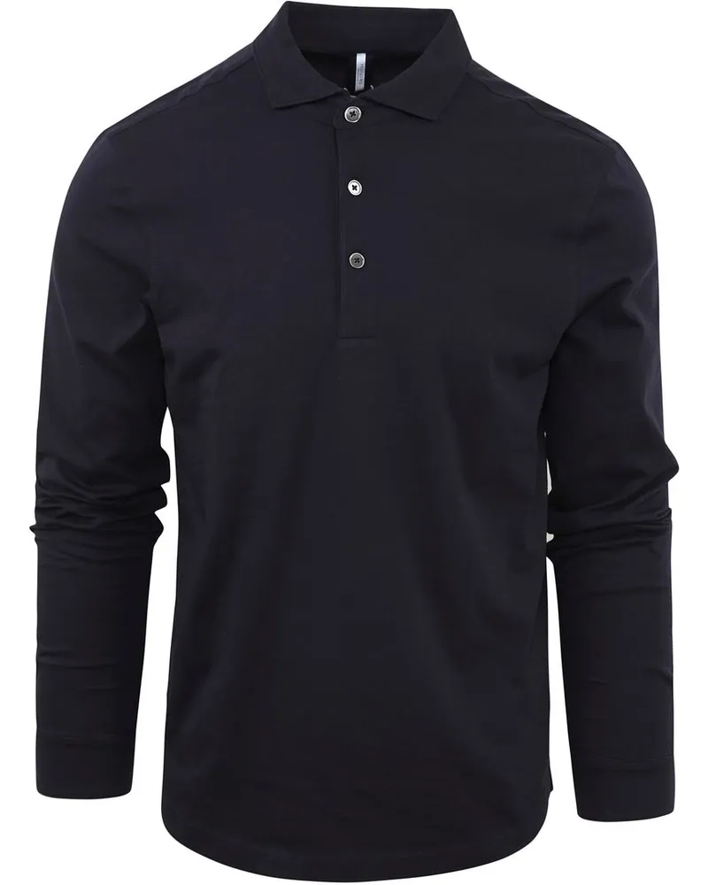 Profuomo Longsleeve Polo Navy Melange Dunkelblau
