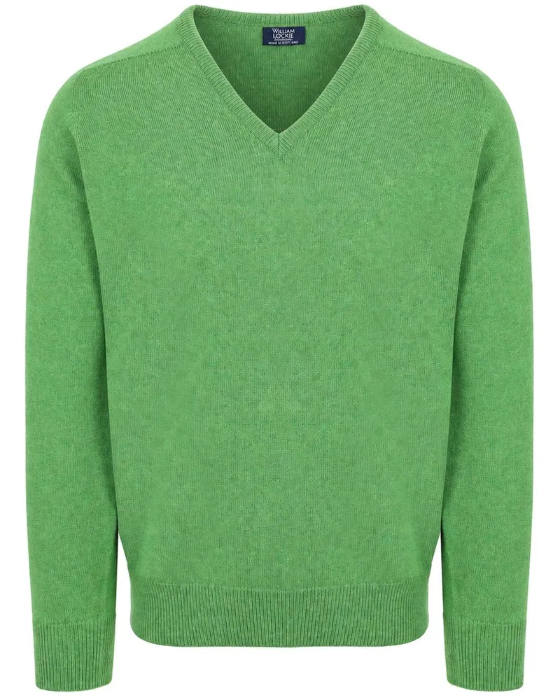 William Lockie V-Ausschnitt Pullover Lammwolle Watercress Grün