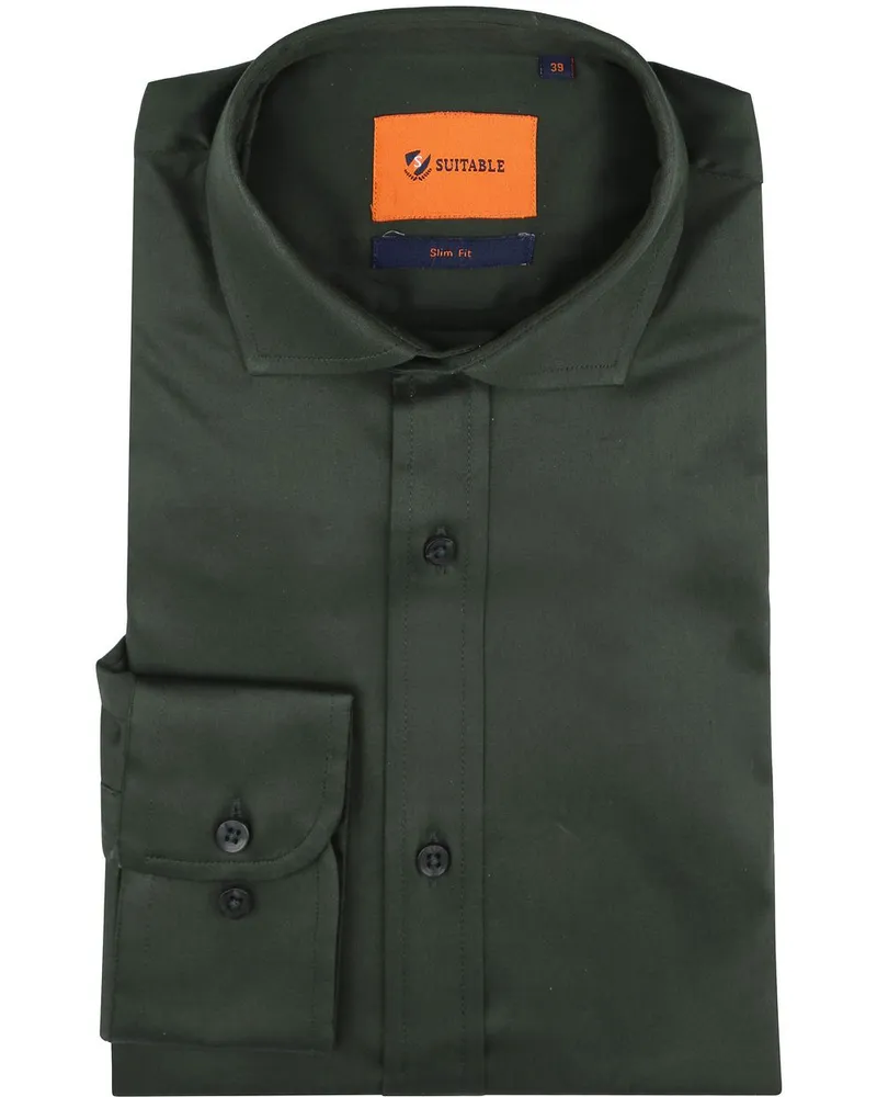 Suitable Satin Hemd Dunkelgrün Grün