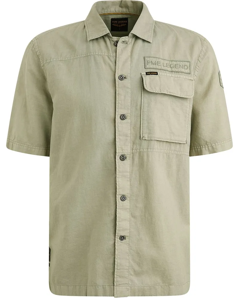 PME Legend Short Sleeve Hemd Linen Blend Grün Grün