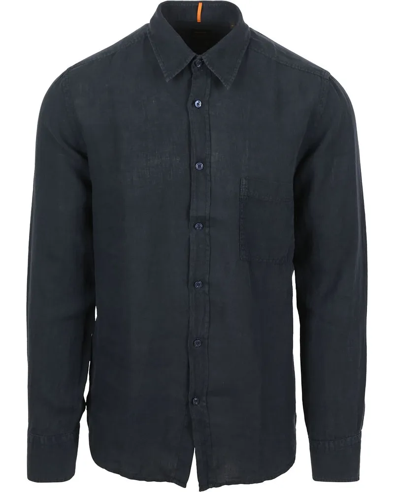 HUGO BOSS Relegant Hemd Leinen Navy Dunkelblau