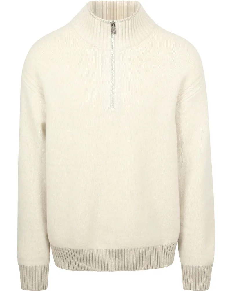 HUGO BOSS Kobear Half Zip Pullover Wool Blend Ecru Beige