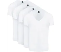 Vibamboru T-Shirts Tiefe V-Ausschnitt Weiß 4-Pack