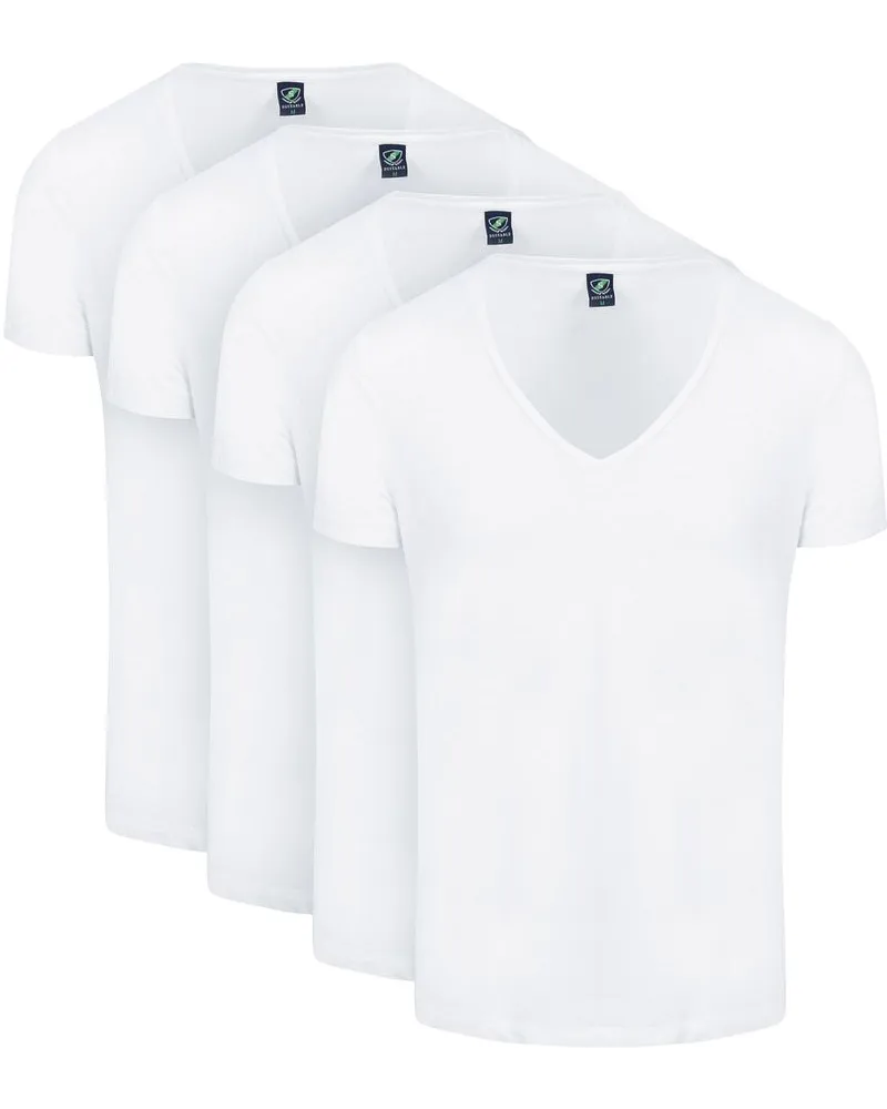 Suitable Vibamboru T-Shirts Tiefe V-Ausschnitt Weiß 4-Pack Weiß