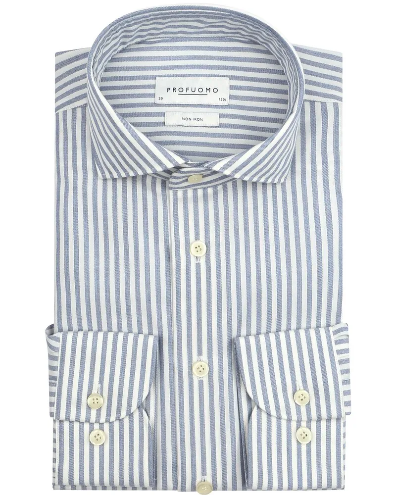 Profuomo Hemd Peached Streifen Flanell Blau Hellblau