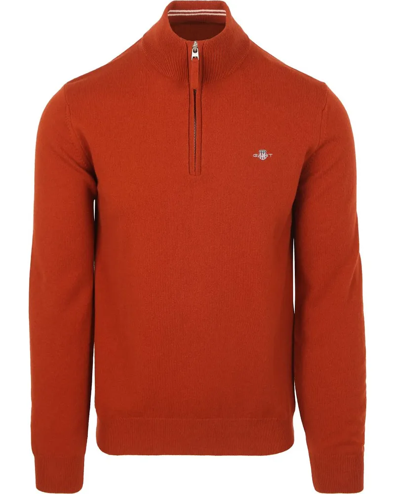 Gant Halfzip-Wollpullover mit Logo Rust Orange