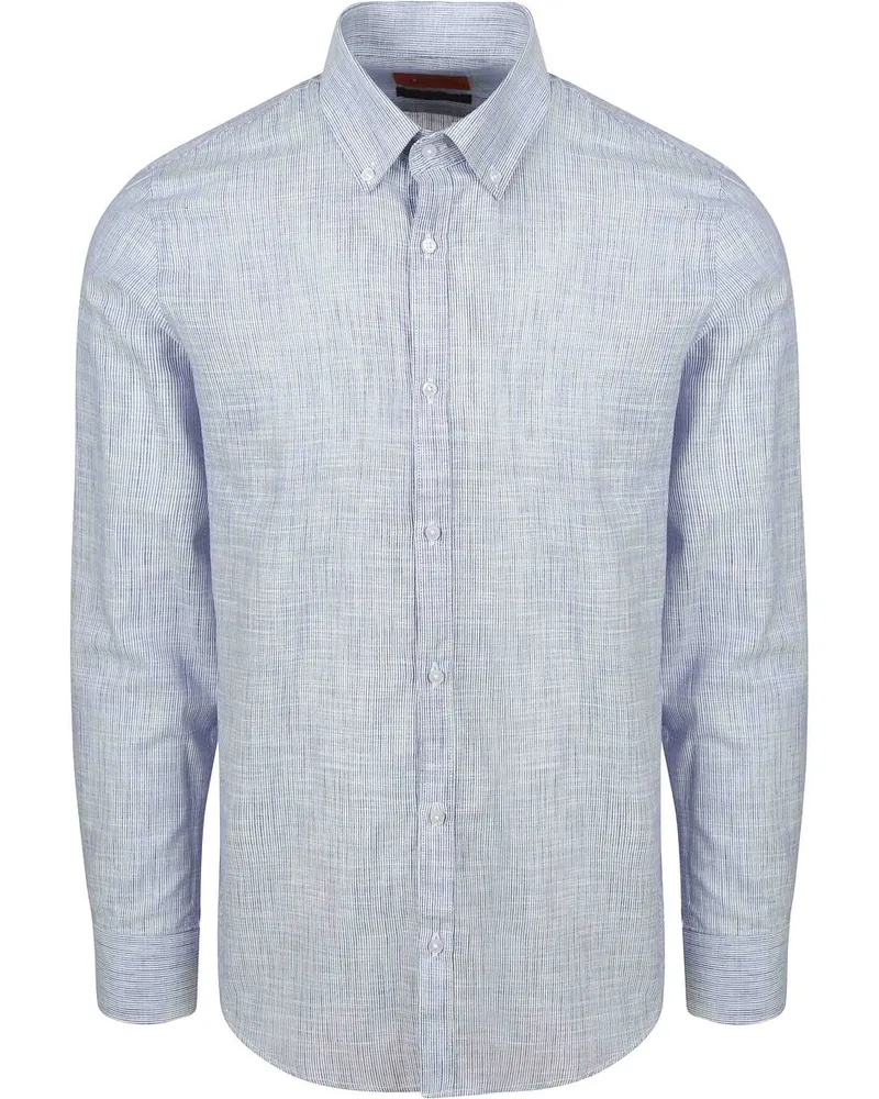 Suitable Hemd Cotton Slub Streifen Blau Blau