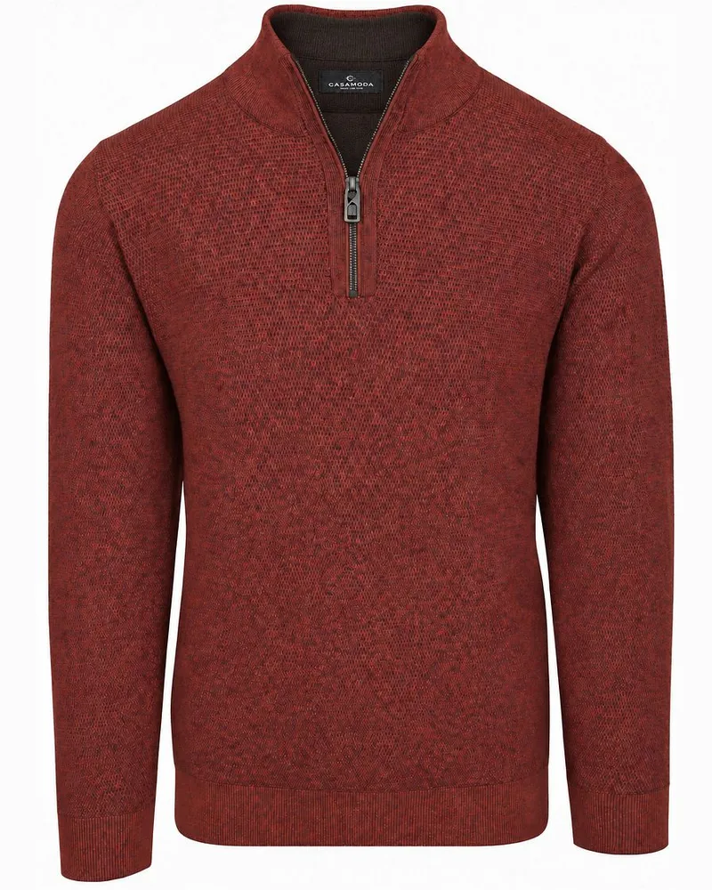 CasaModa Half-Zip Pullover Structure Melange Ziegelrot Rot
