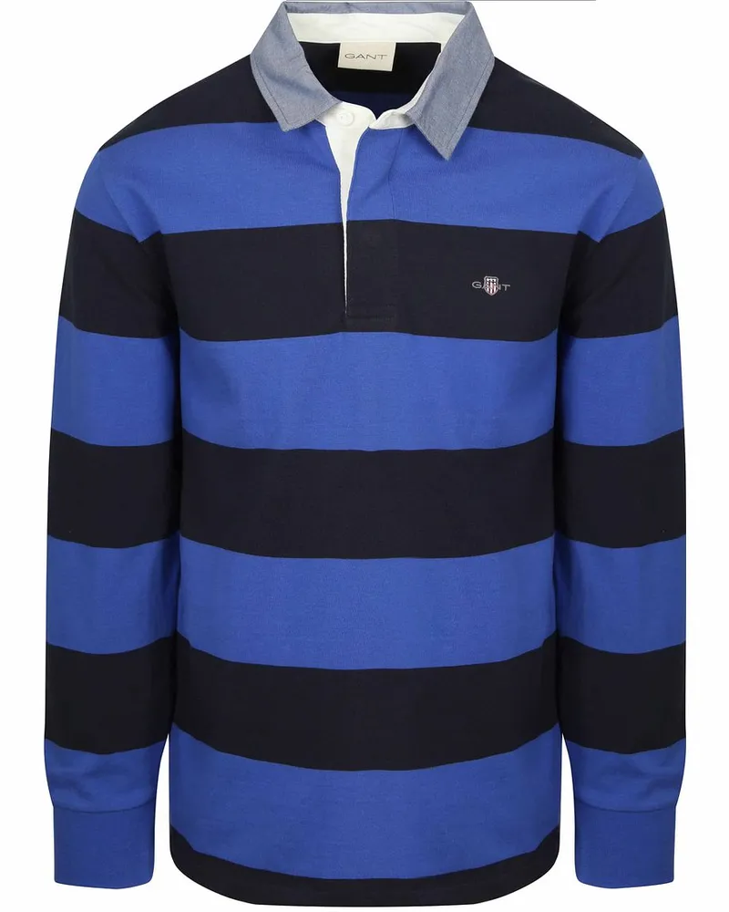 Gant Heavy Rugger Shield Poloshirt Streifen Navy Royal Blue Blau
