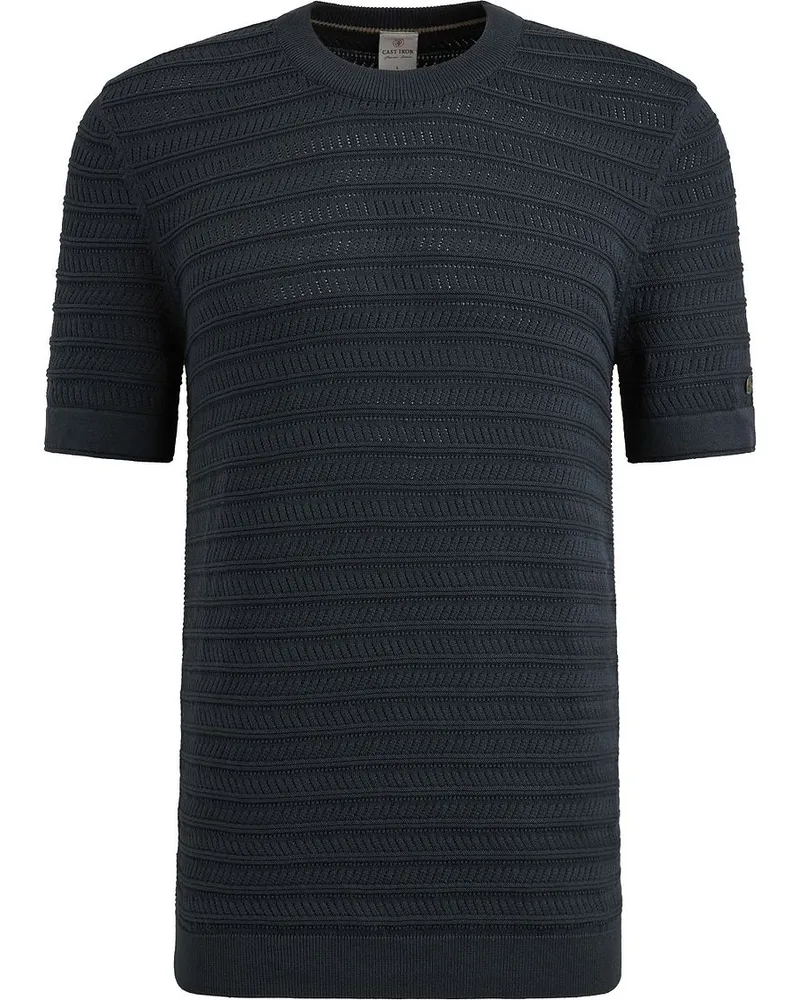 Cast Iron Knitted Jacquard T-shirt Navy Dunkelblau