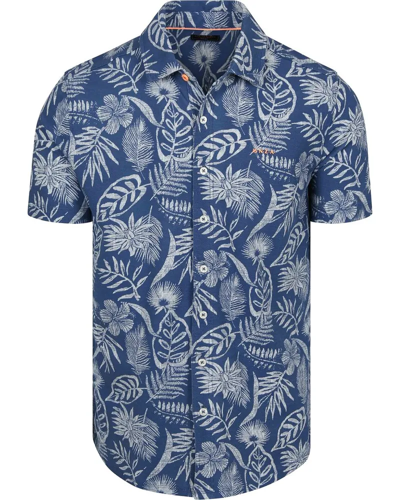 New Zealand Auckland NZA) Shirt Kurzarm Piqué Flower Print Blau Blau