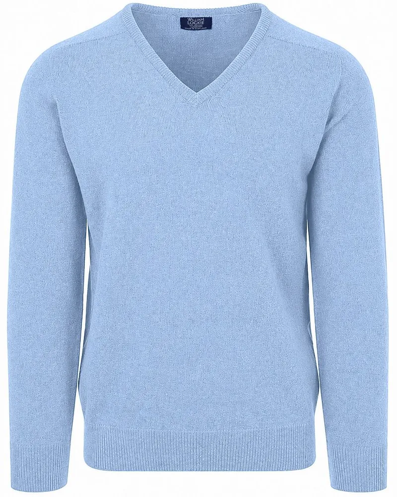 William Lockie V-Ausschnitt Pullover Lammwolle Glacier Blau Hellblau