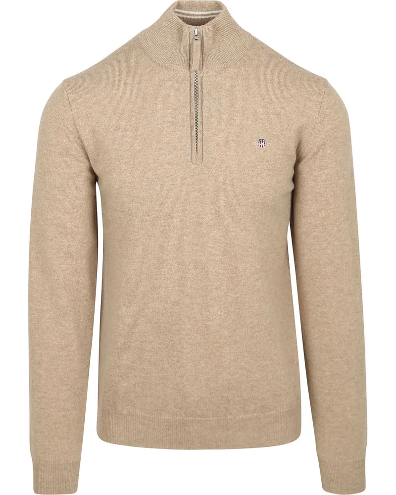 Gant Halfzip-Wollpullover Logo Beige Beige