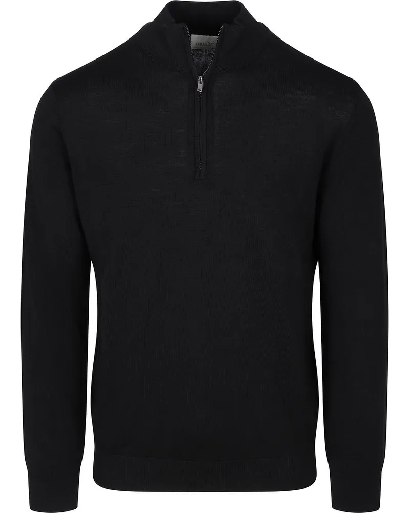 Profuomo Half Zip Pullover Merinowolle Schwarz Schwarz