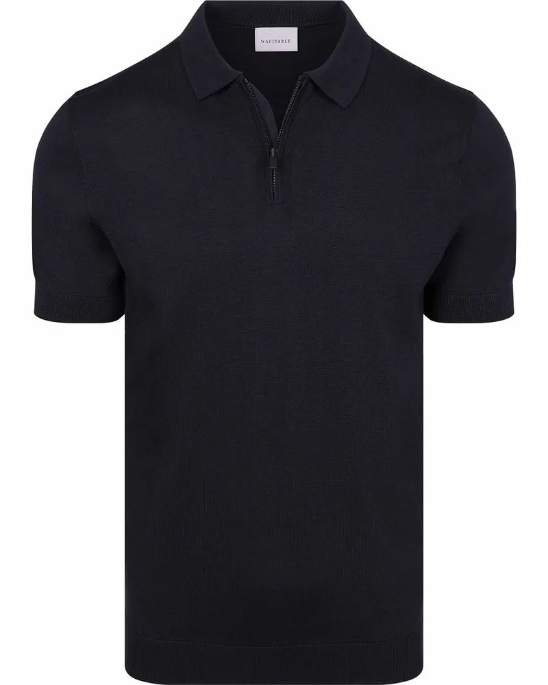 Suitable Knitted Half Zip Poloshirt Dan Navy Dunkelblau