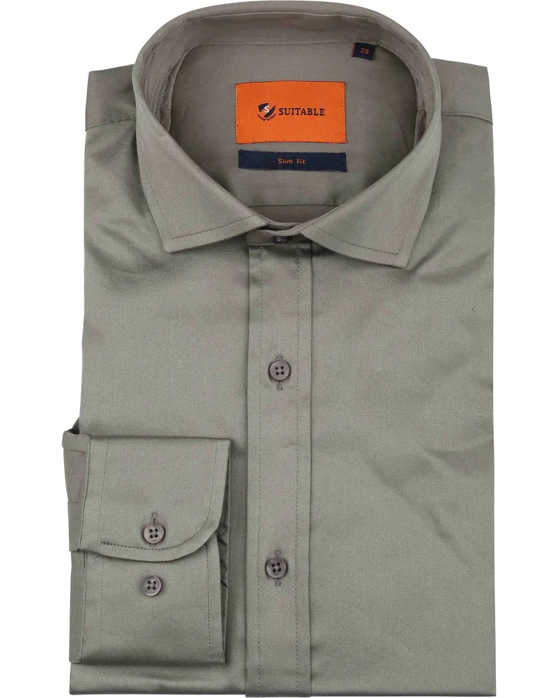 Suitable Satin Hemd Grau Taupe