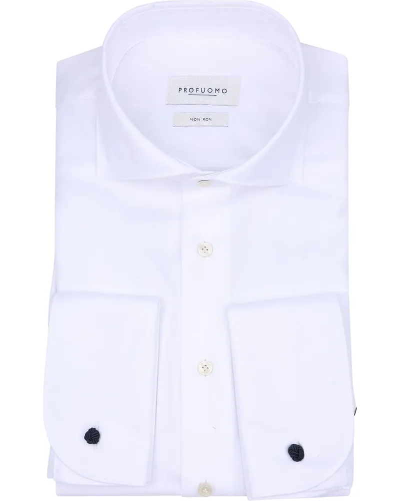 Profuomo Hemd Cutaway Doppel Manschette Weiß Weiß