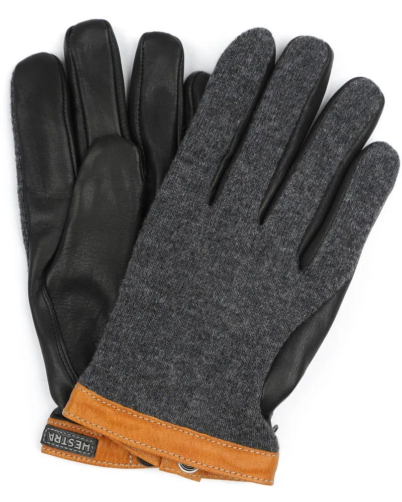 Hestra Handschuh Wool Tricot Leder Anthrazit Schwarz Anthrazit