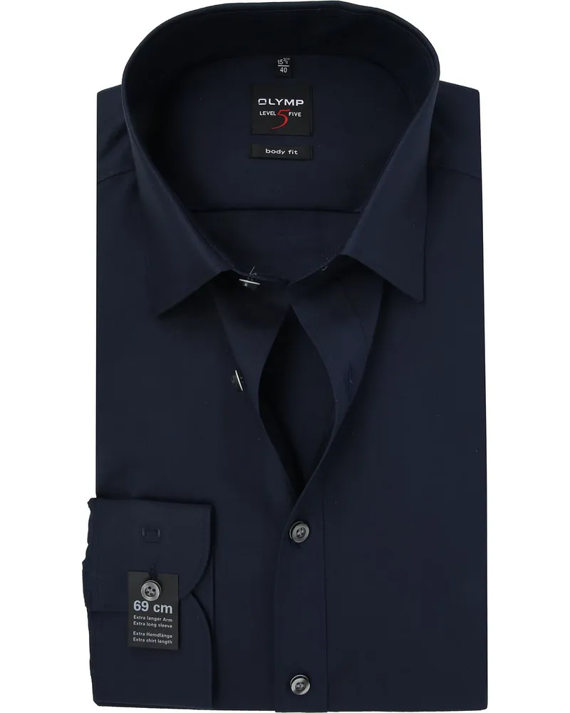 Olymp Level Five Hemd Extra Lange Ärmeln Dunkelblau Body Fit Blau