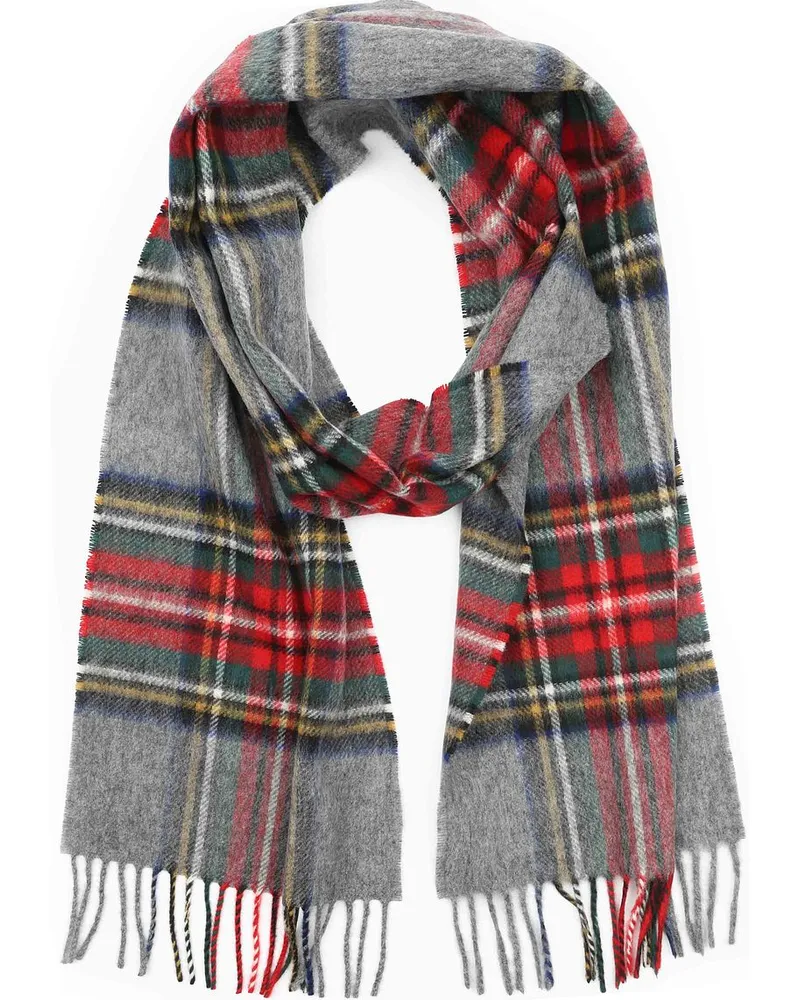 Suitable Geeigneter Herrenschal Kariert Merino Grau Multicolour Rot
