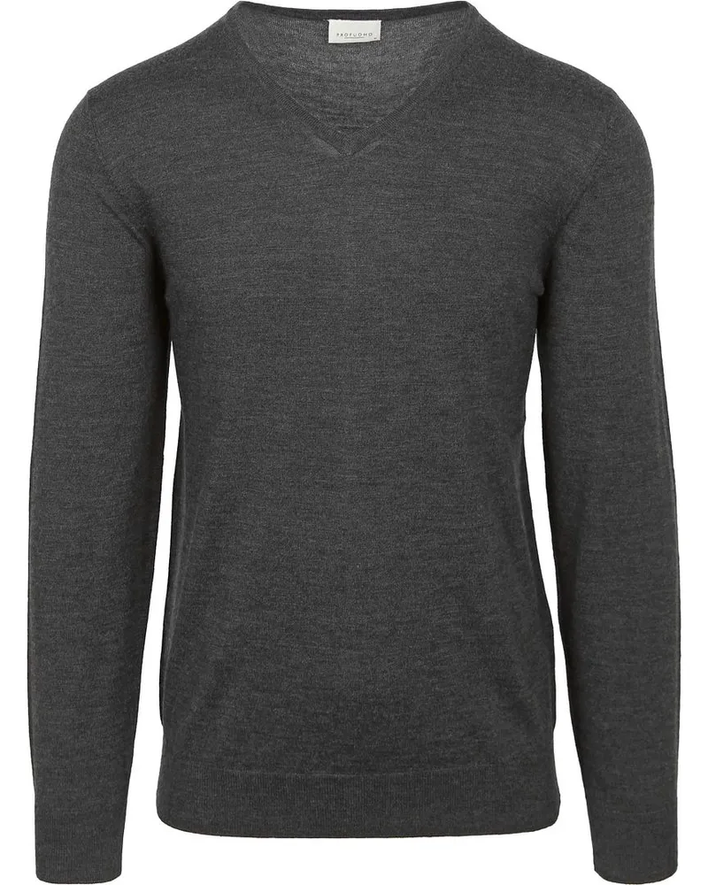 Profuomo Pullover V-Neck Merinowolle Anthrazit Grau