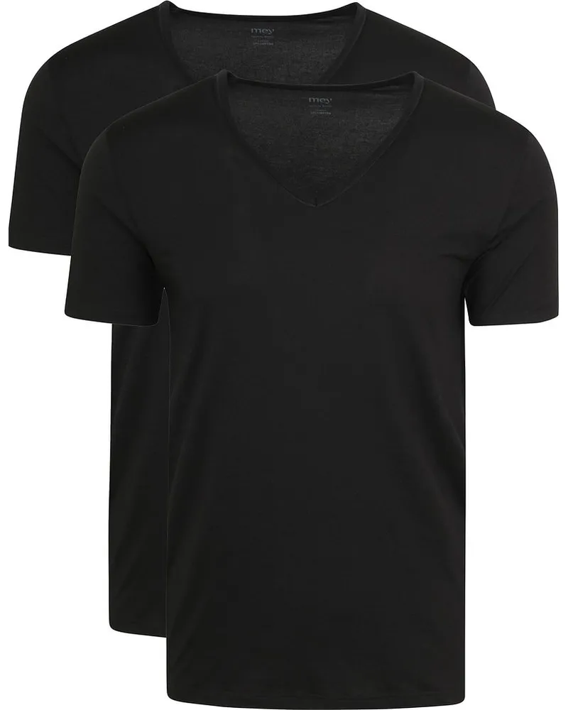 Mey V-Ausschnitt Dry Cotton T-Shirt Schwarz 2-Pack Schwarz
