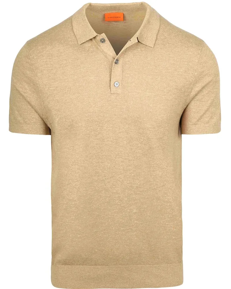 Suitable Knitted Poloshirt Cotton Linen Beige Beige