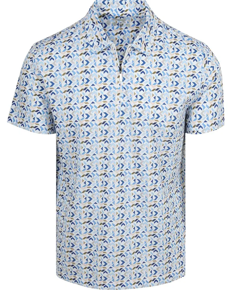 R2 Amsterdam Half-Zip Polo Blau Print Multicolour