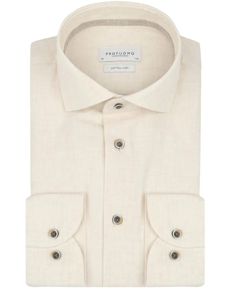 Profuomo Hemd Leinen Blend Ecru Wollweiß