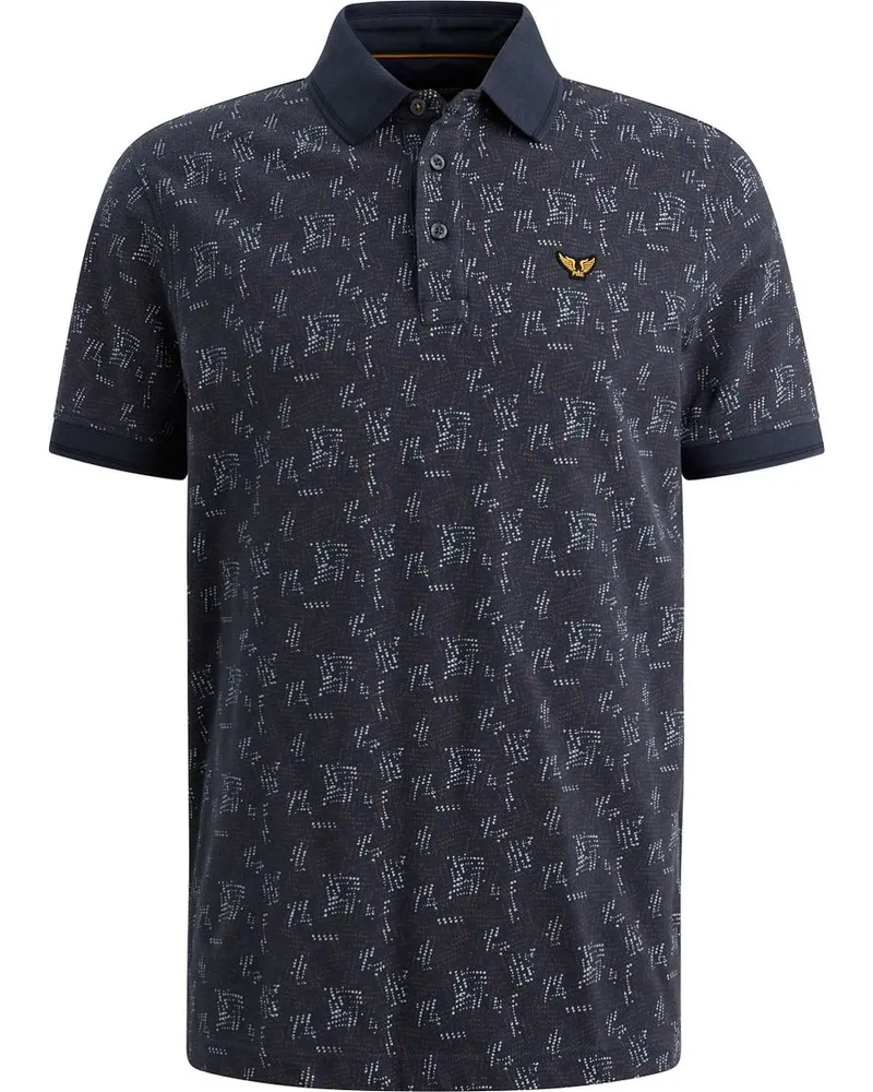 PME Legend Poloshirt Piqué Bedruckt Marine Dunkelblau