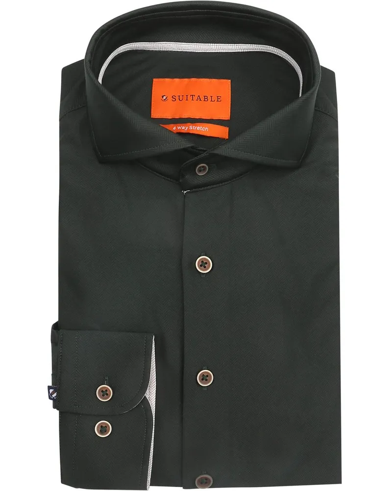 Suitable Herringbone Hemd Dunkelgrün Dunkelgrün
