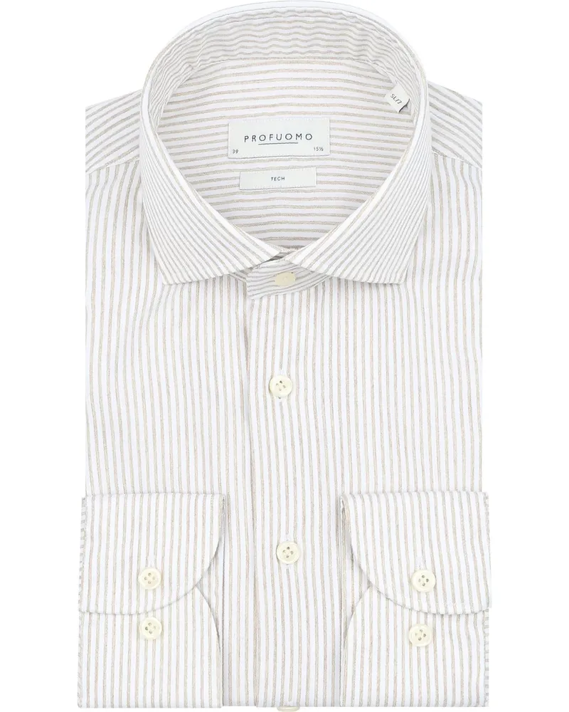 Profuomo Hemd Extra Lange Ärmel Travel Streifen Beige Beige