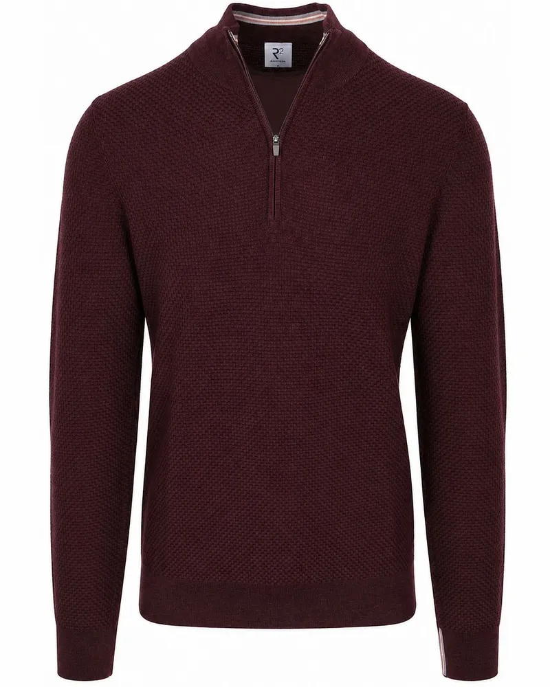 R2 Amsterdam R2 Pullover Halfzip Weave Structure Taupe Bordeaux