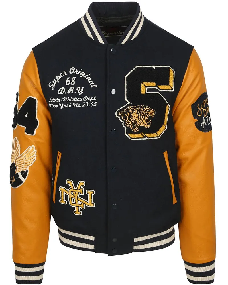 Superdry. Varsity Bomberjacke Navy Gelb