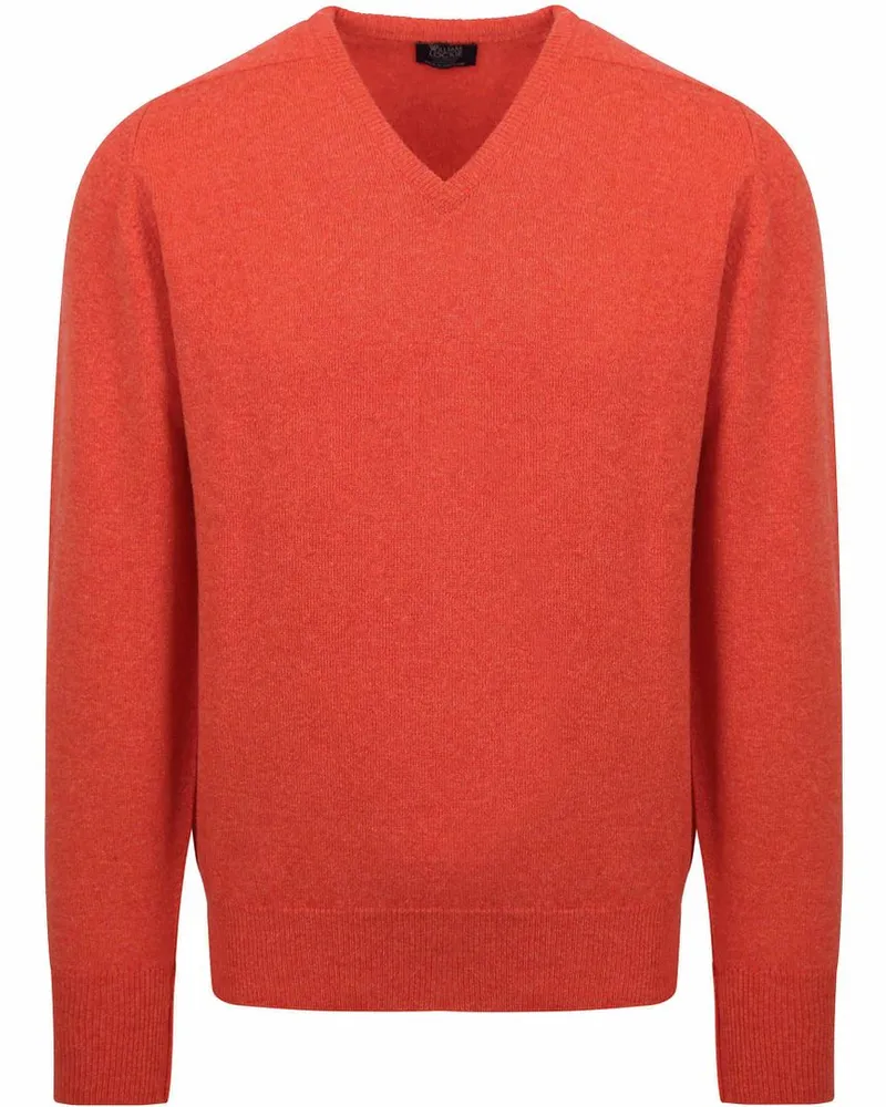 William Lockie V-Auschnitt Pullover Lammwolle Ember Orange Orange