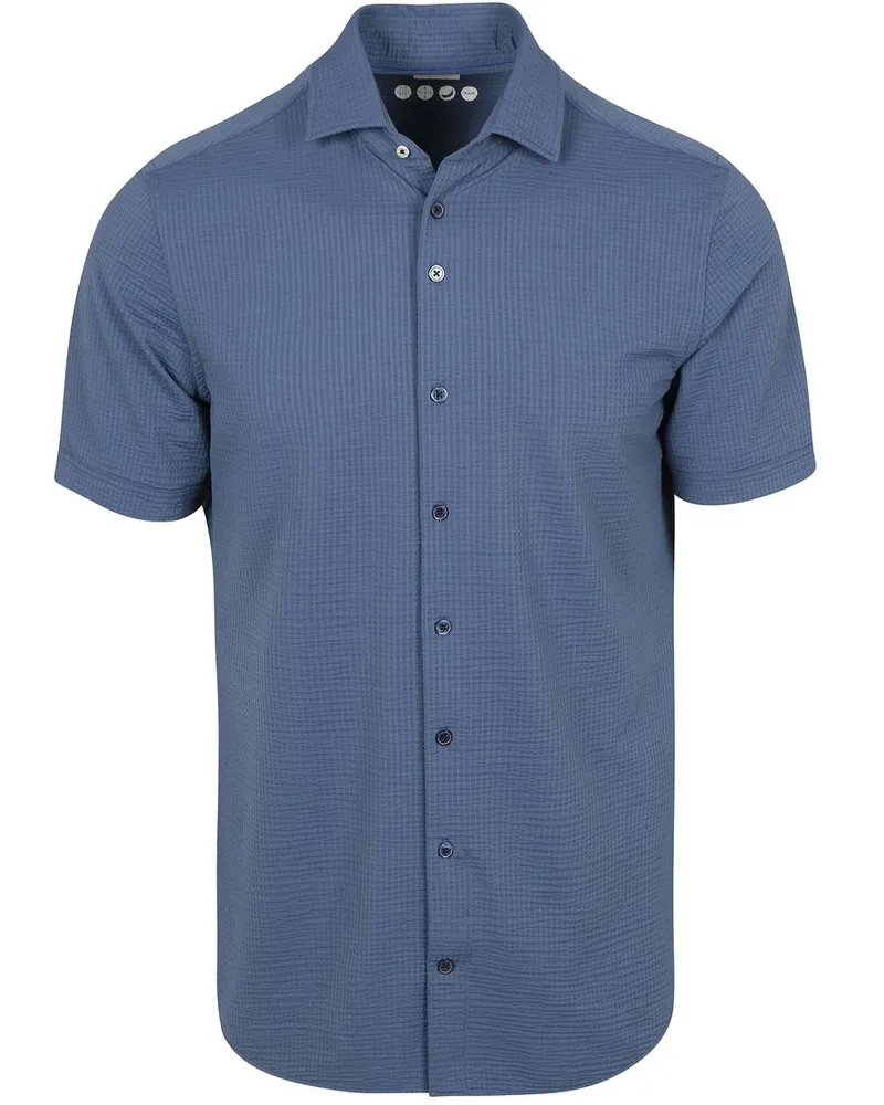 R2 Amsterdam R2 Hemd Seersucker Kurzarm Navy Blau