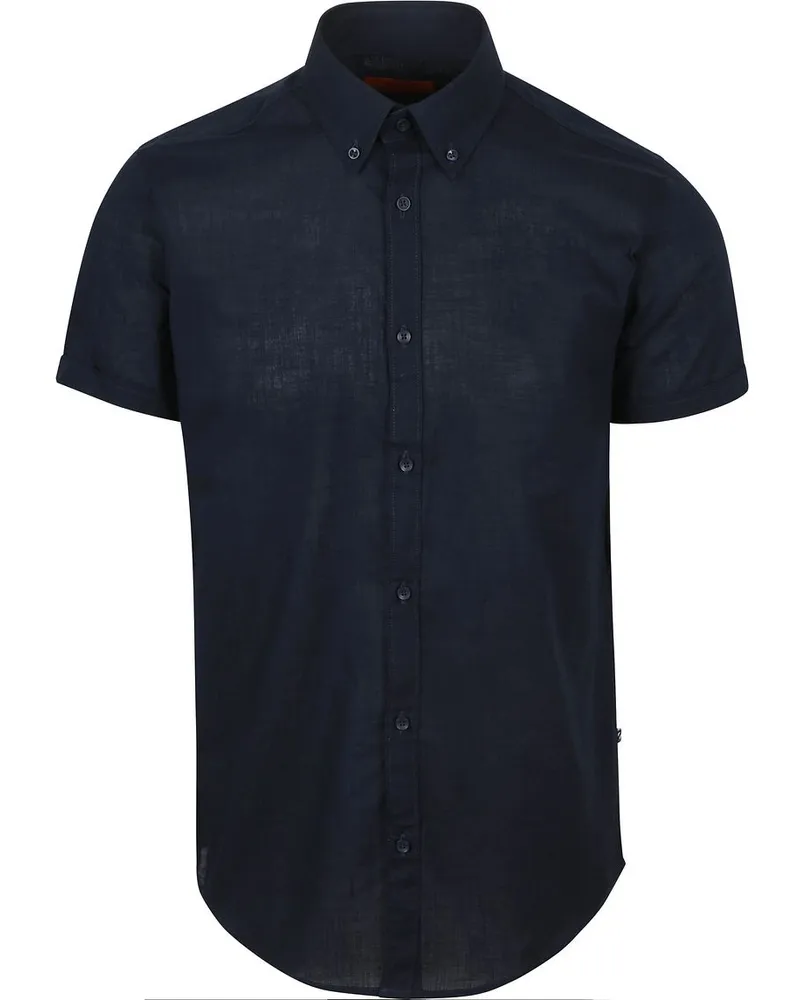 Suitable Kurzarm Hemd Cotton Slub Marine Dunkelblau